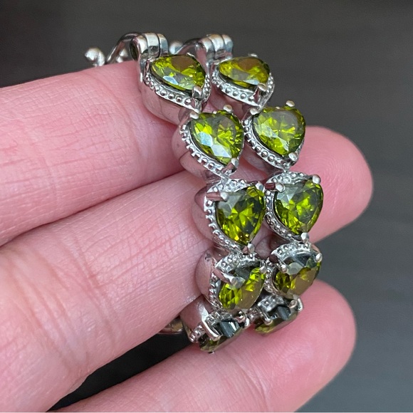 Stainless Steel Simulated Diamond Avocado Green Peridot Inside Out Hoop Earrings - Picture 7 of 15